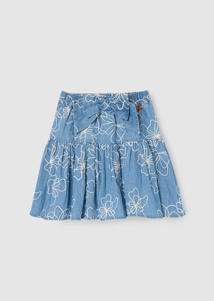 Maya Embroidered Denim Bow Skirt