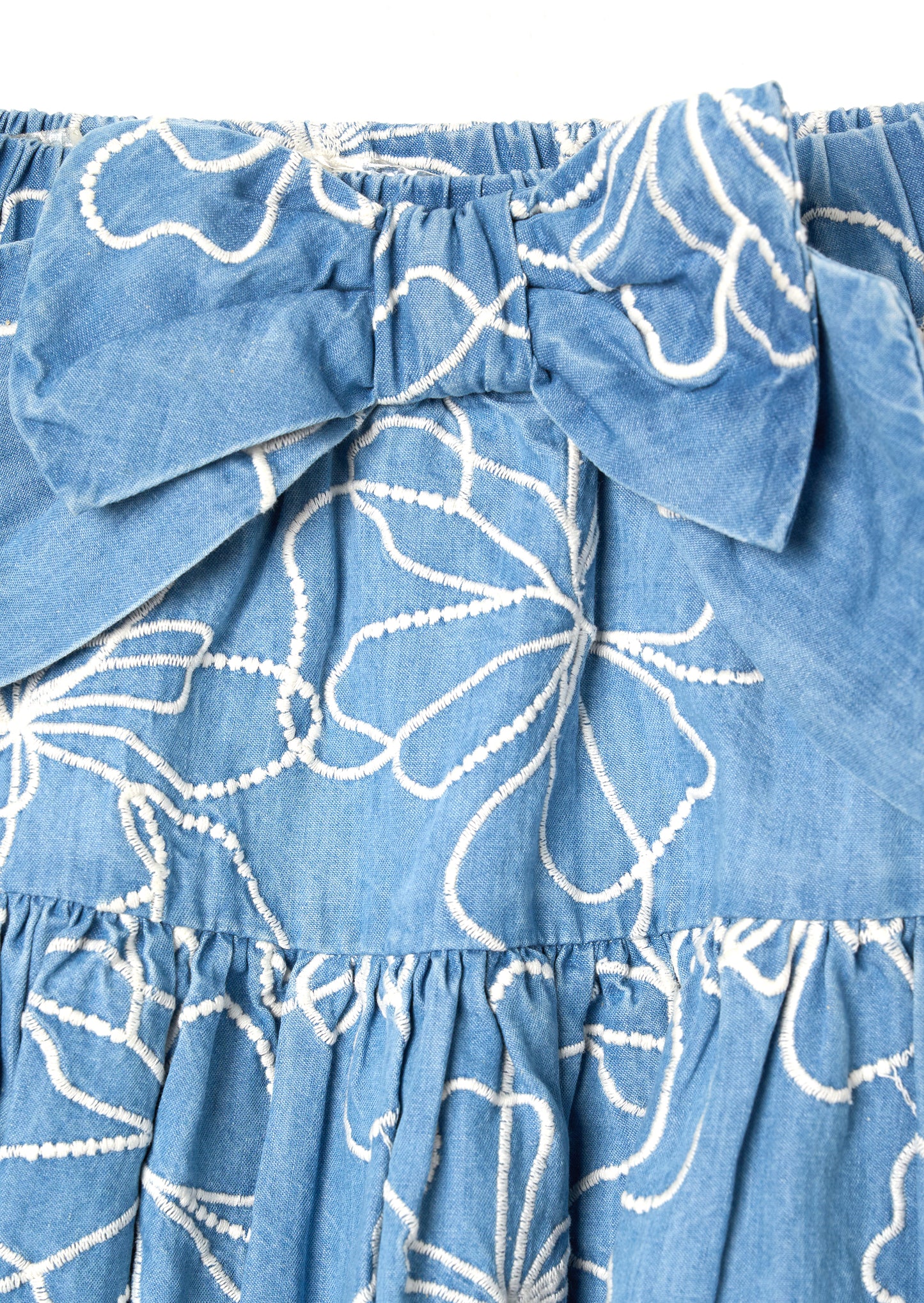 Maya Embroidered Denim Bow Skirt