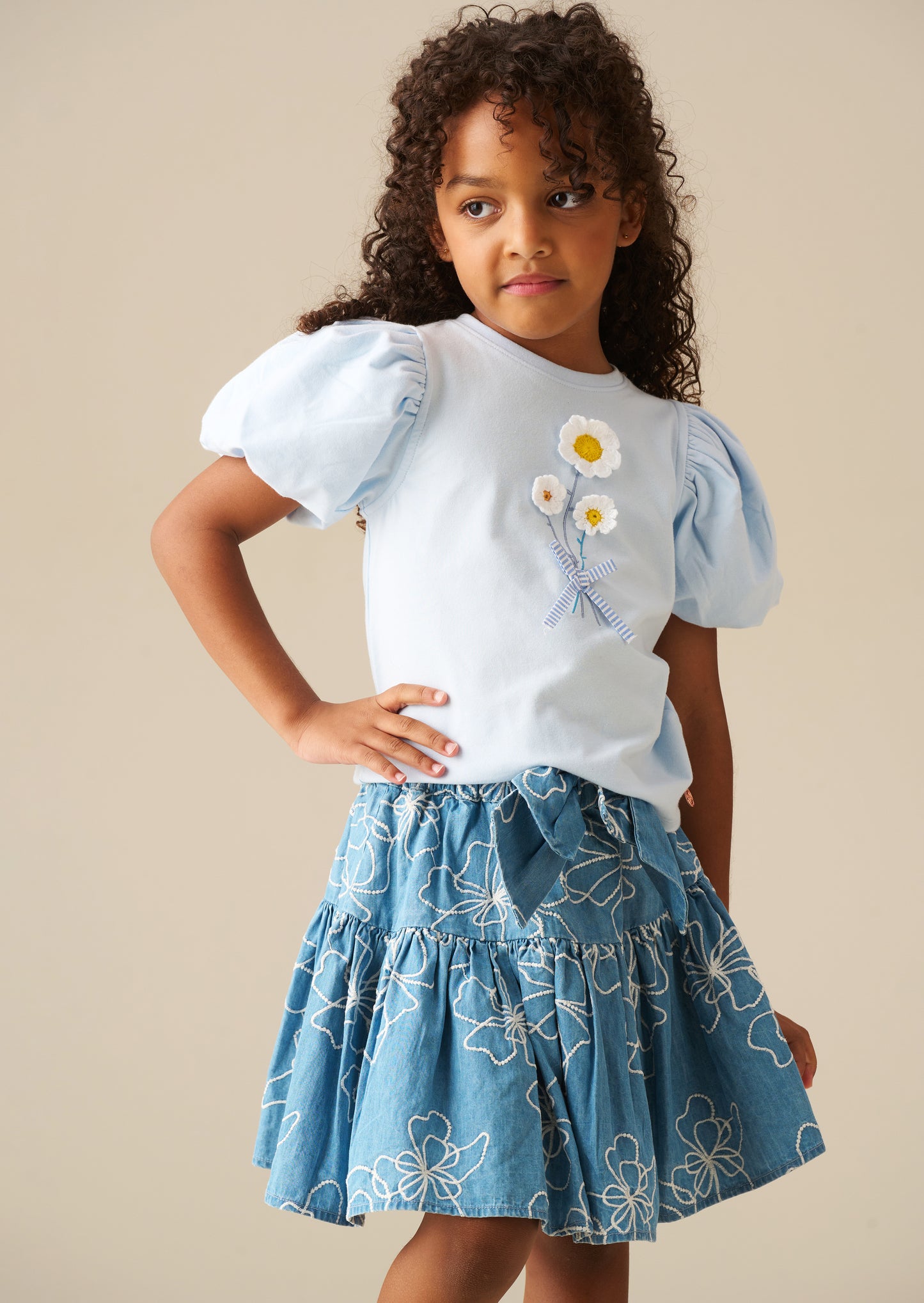 Maya Embroidered Denim Bow Skirt