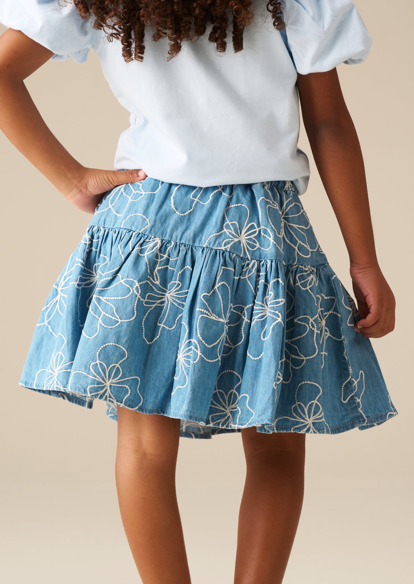 Maya Embroidered Denim Bow Skirt