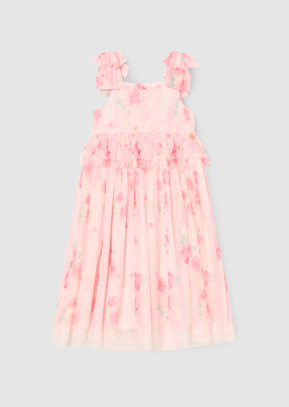 Mae Pink Floral Mesh Bow Strap Dress