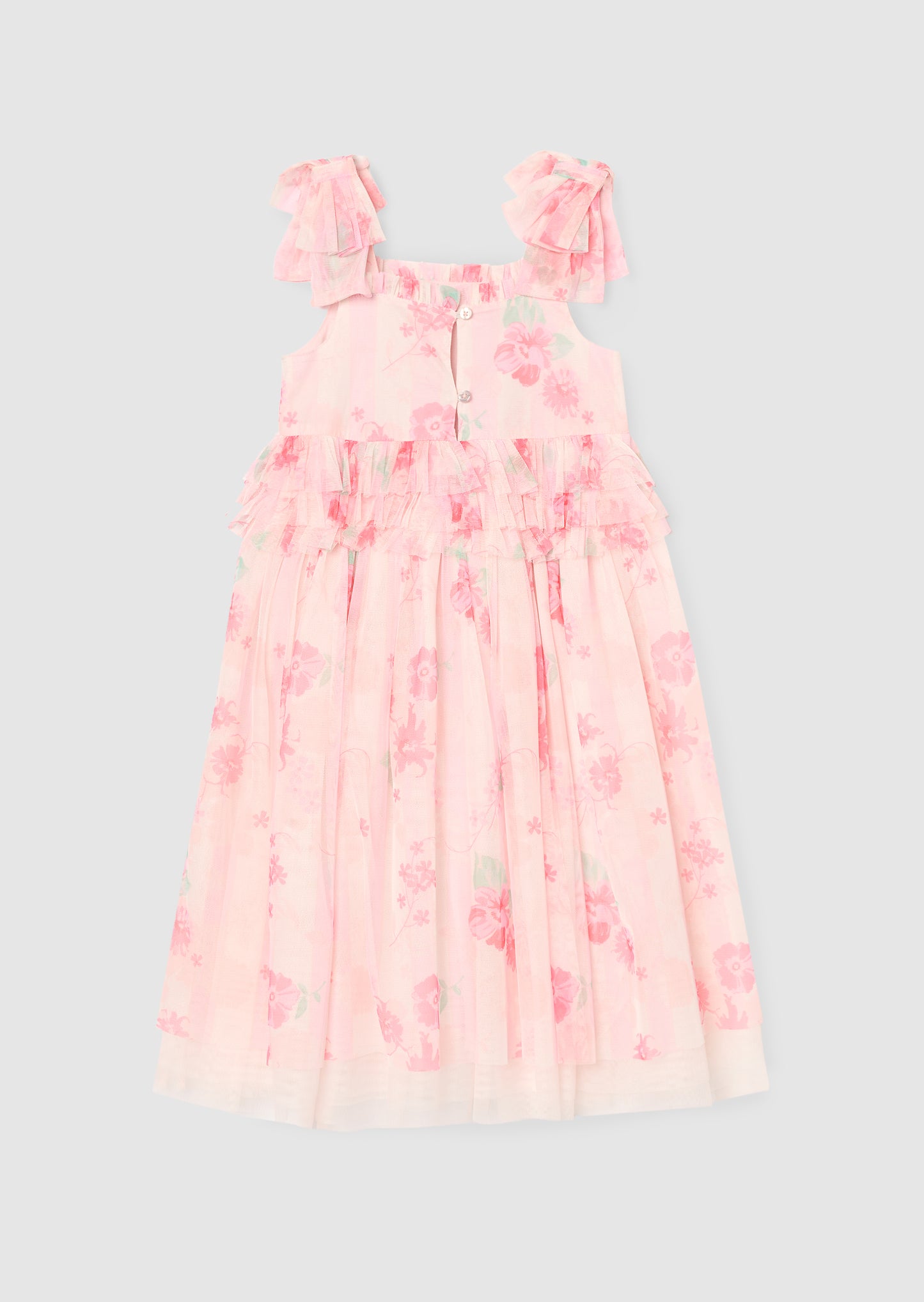 Mae Pink Floral Mesh Bow Strap Dress