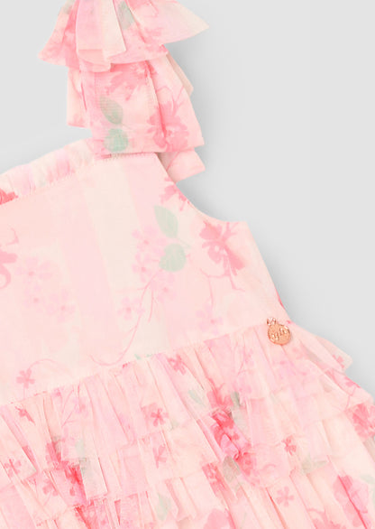 Mae Pink Floral Mesh Bow Strap Dress