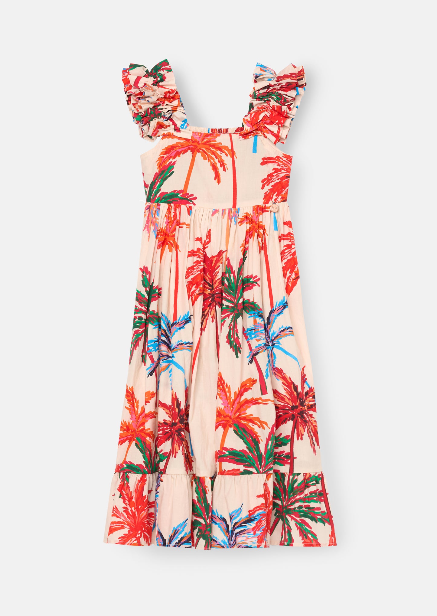 Rae Palm Print Ruffle Strap Dress