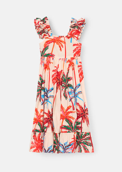 Rae Palm Print Ruffle Strap Dress