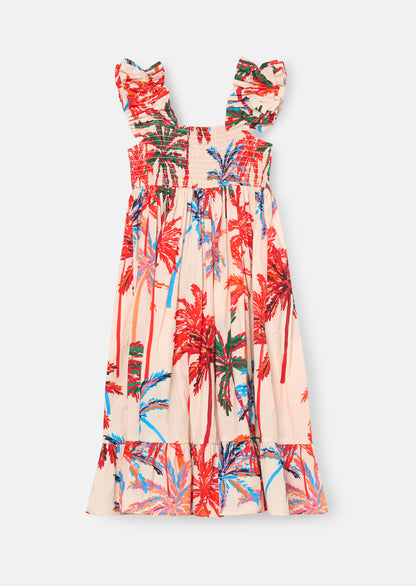 Rae Palm Print Ruffle Strap Dress