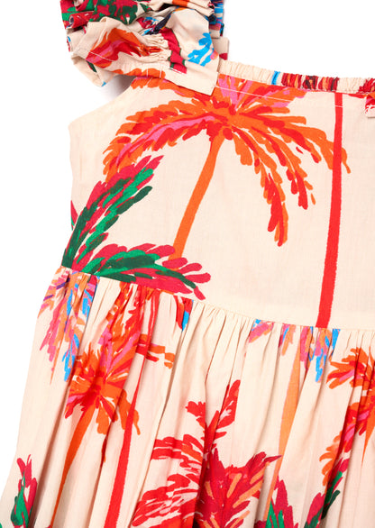 Rae Palm Print Ruffle Strap Dress