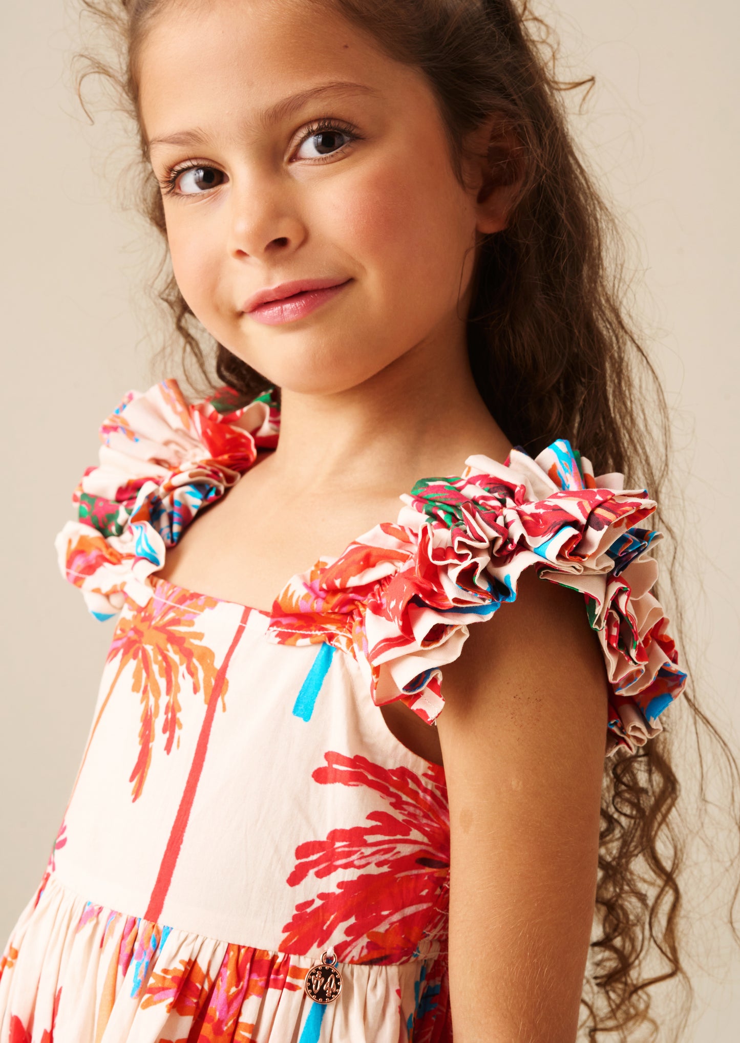 Rae Palm Print Ruffle Strap Dress