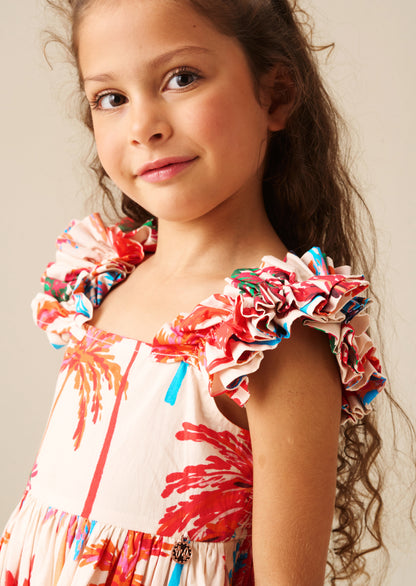 Rae Palm Print Ruffle Strap Dress