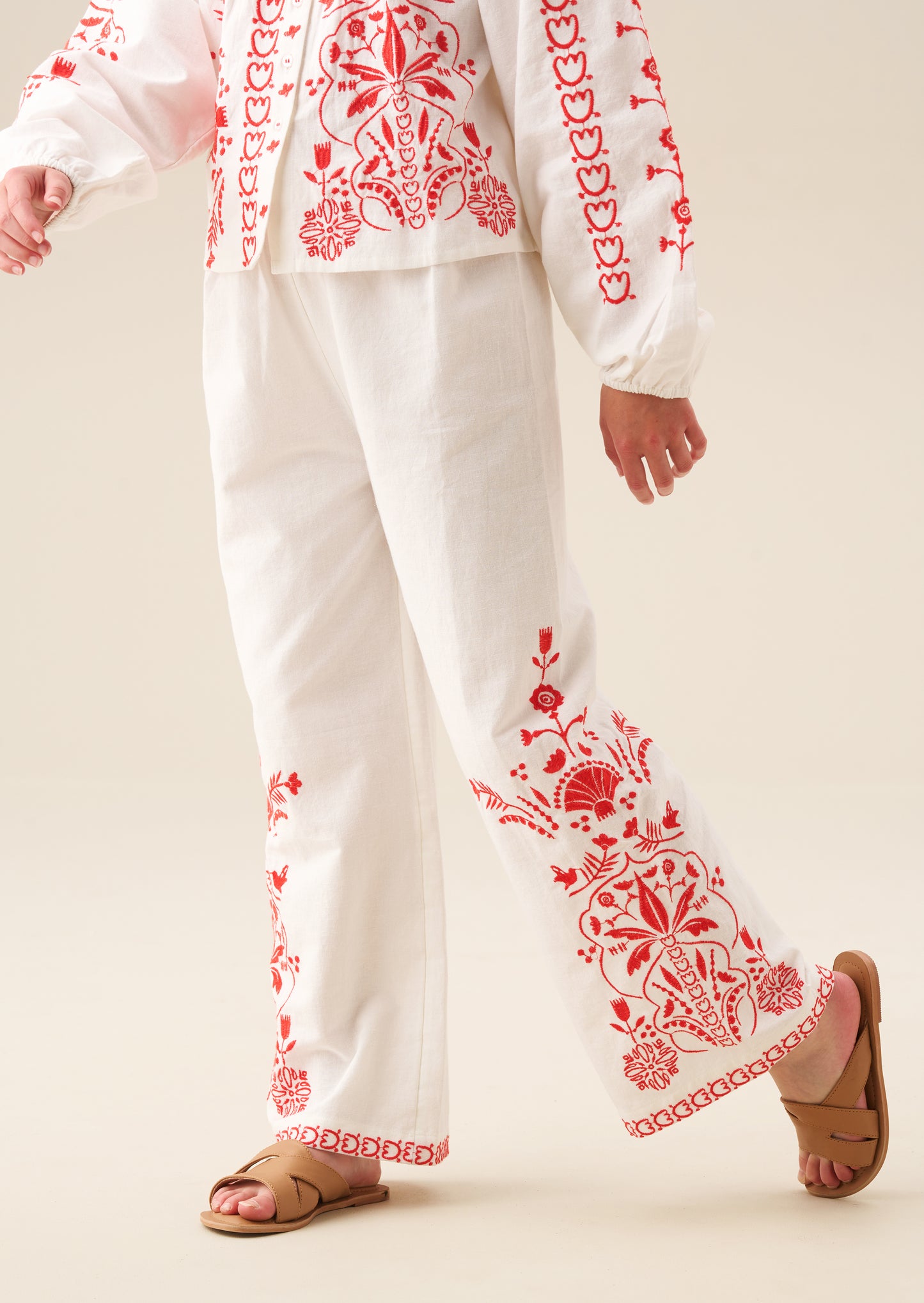 Pippa Embroidered Tie Waist Trousers