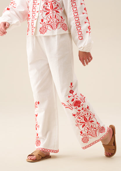 Pippa Embroidered Tie Waist Trousers