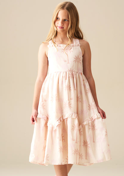 Sarah Natural Palm Print Dress