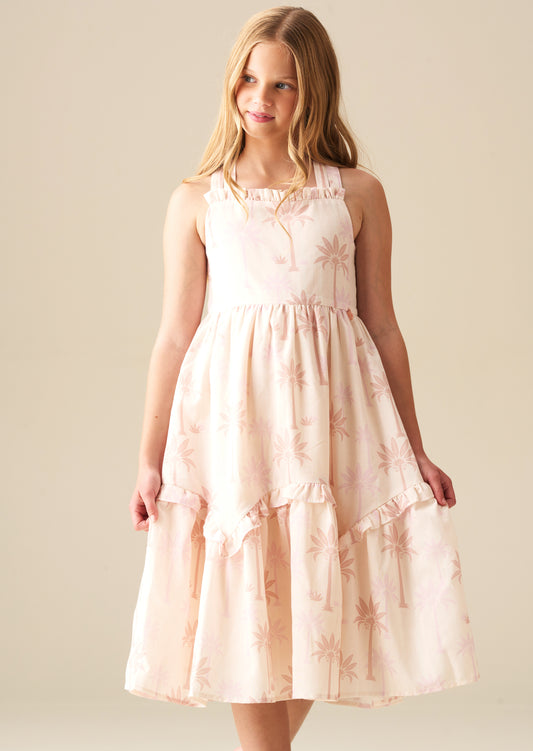 Sarah Natural Palm Print Dress