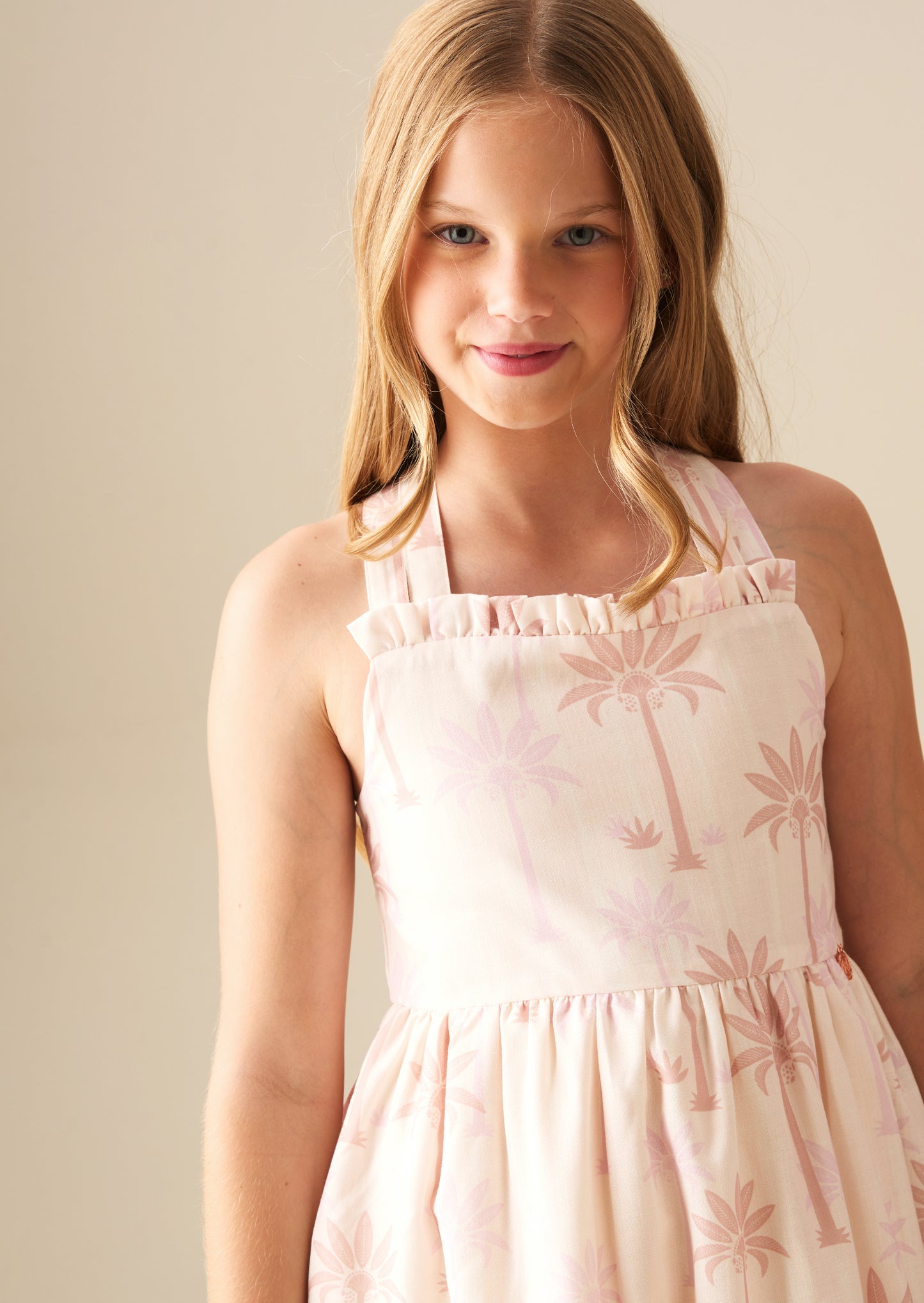 Sarah Natural Palm Print Dress