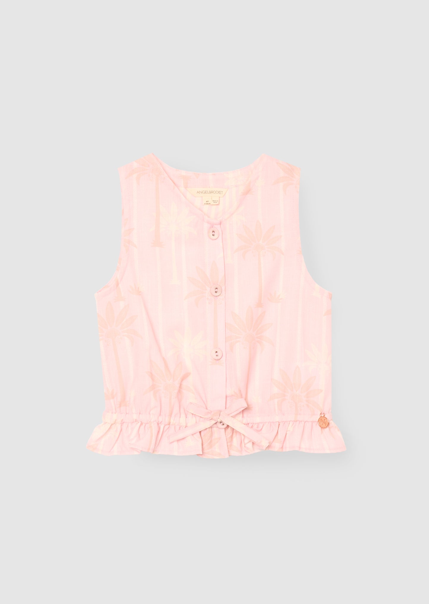 Sarah Pink Palm Print Tie Waist Waistcoat Top