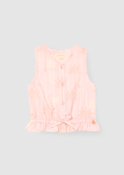 Sarah Pink Palm Print Tie Waist Waistcoat Top