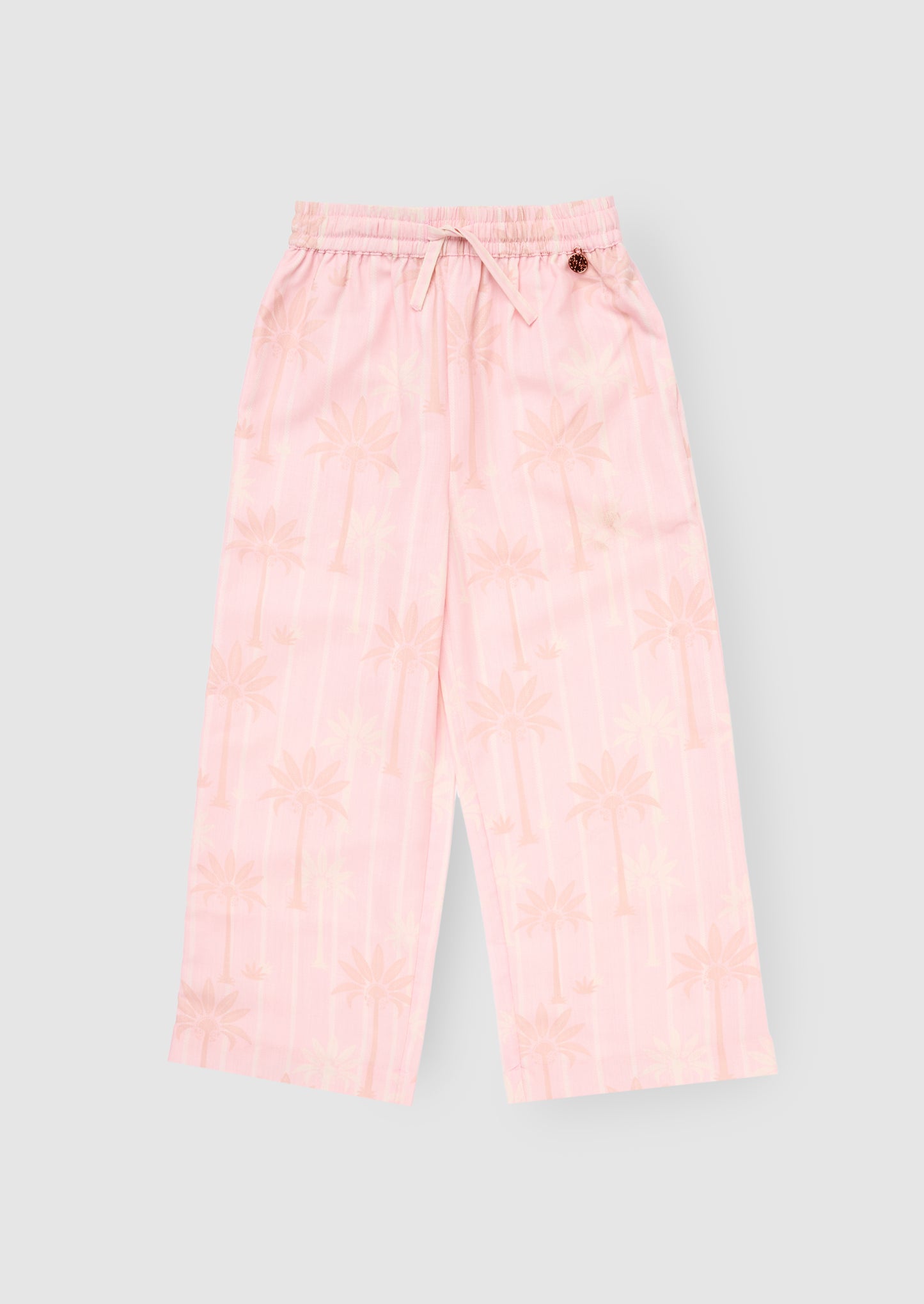 Sarah Pink Palm Print Tie Waist Trousers