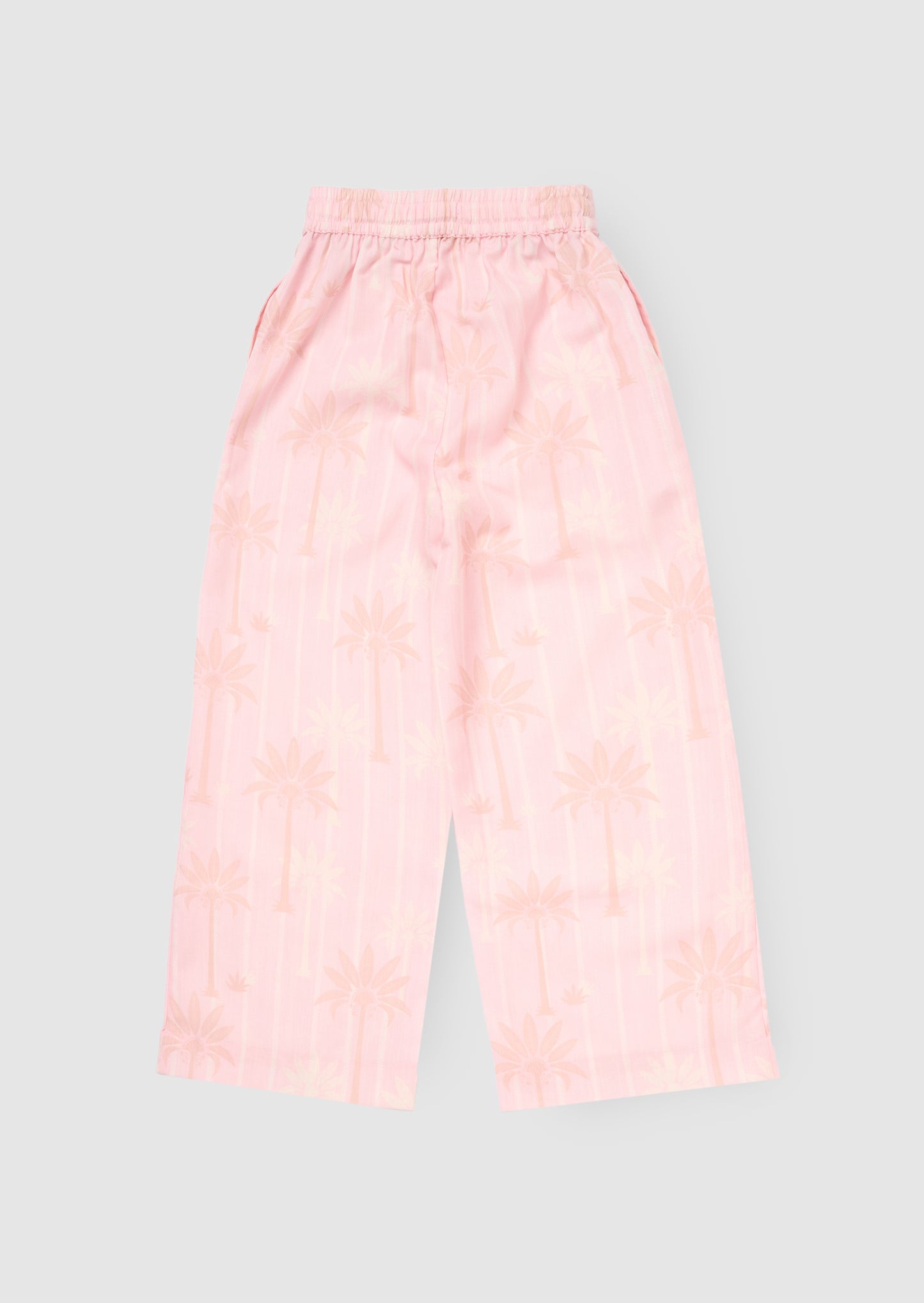 Sarah Pink Palm Print Tie Waist Trousers