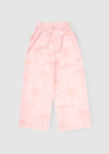Sarah Pink Palm Print Tie Waist Trousers