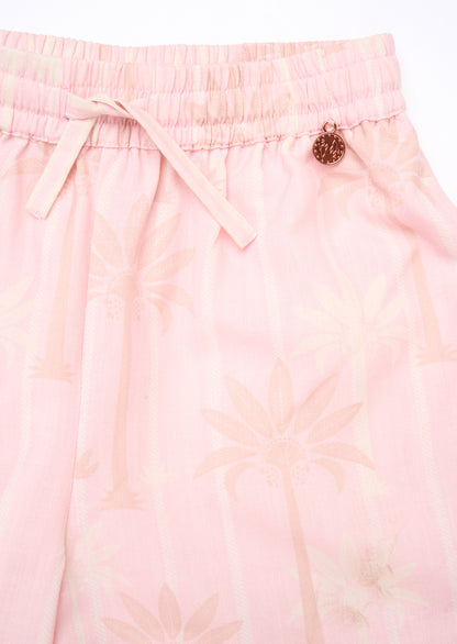 Sarah Pink Palm Print Tie Waist Trousers