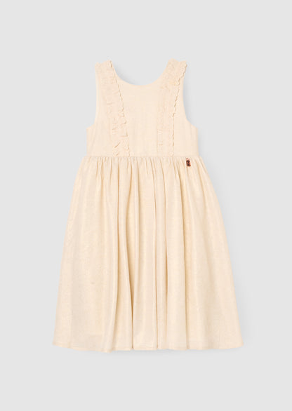 Ava Metallic Shimmer Linen Lace Trim Dress