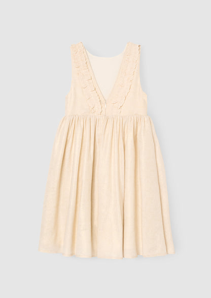 Ava Metallic Shimmer Linen Lace Trim Dress
