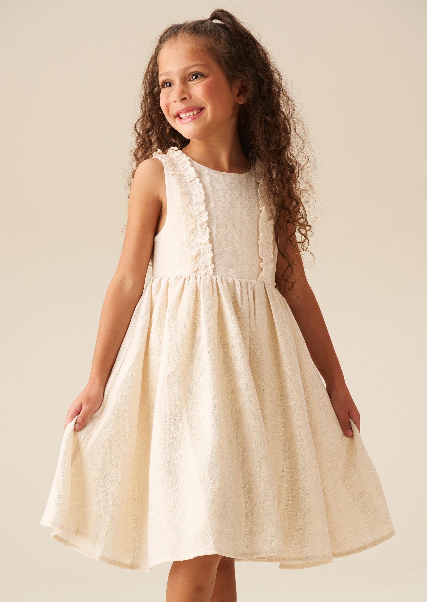 Ava Metallic Shimmer Linen Lace Trim Dress