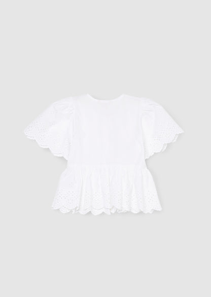 Ria Broderie Tie Front Peplum Top