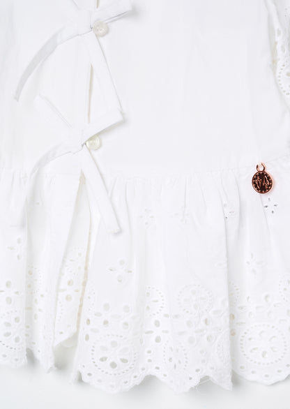 Ria Broderie Tie Front Peplum Top