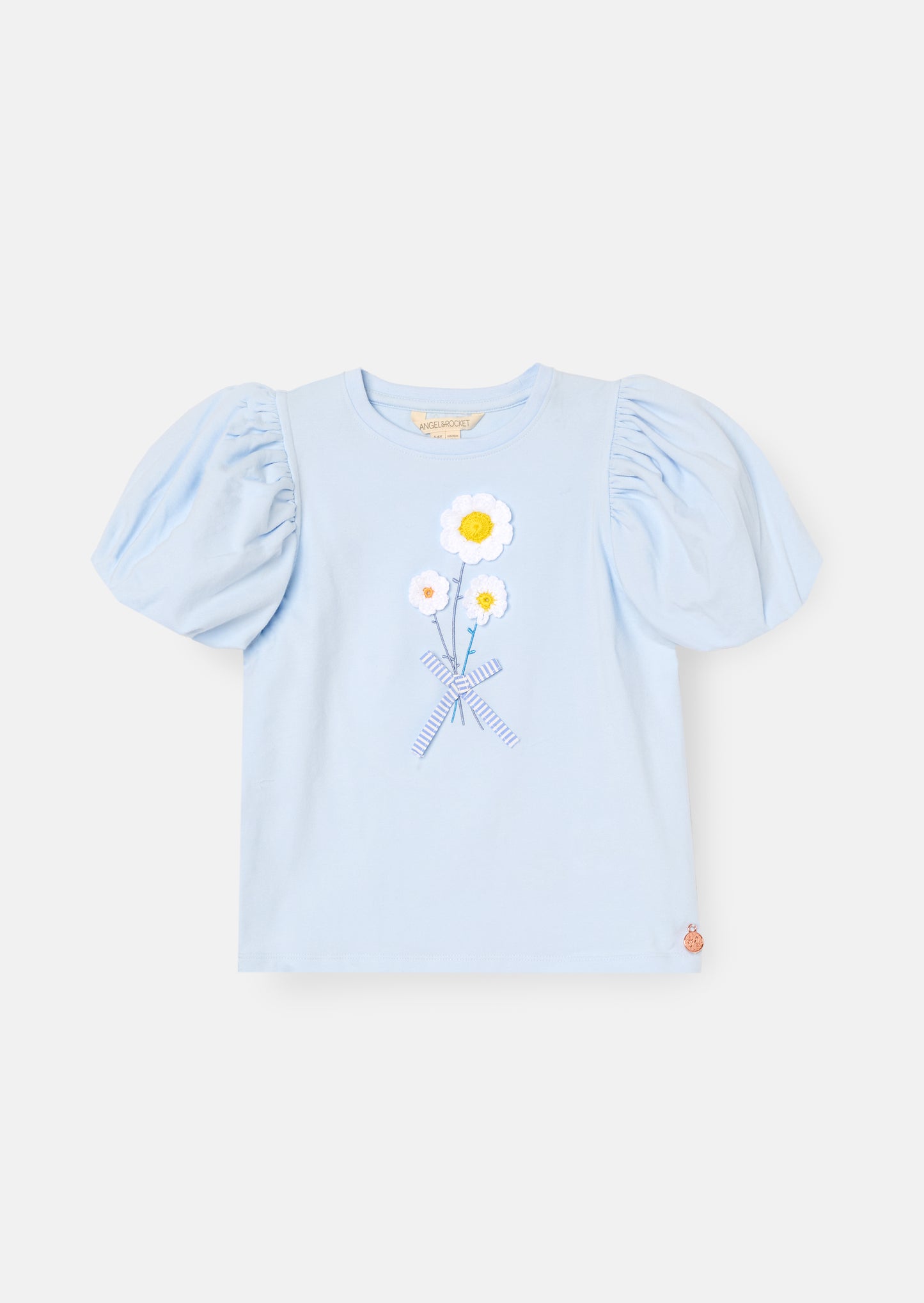 Daisy Flower Embroidered Puff Sleeve T Shirt
