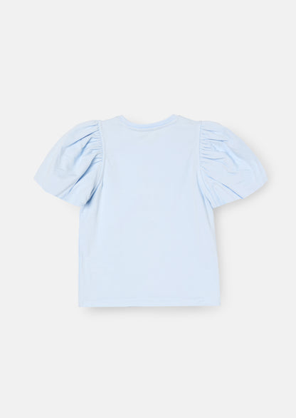 Daisy Flower Embroidered Puff Sleeve T Shirt