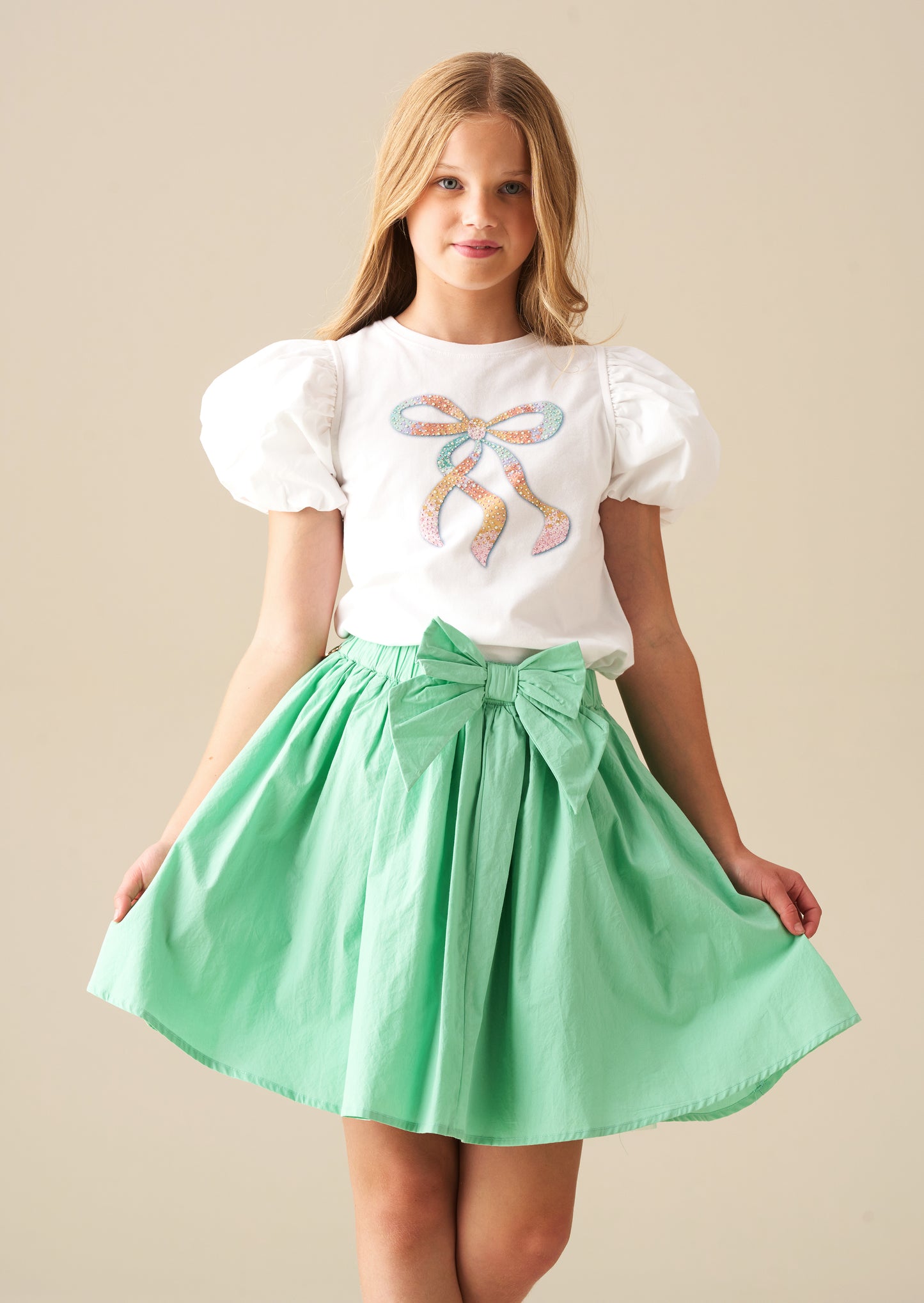 Elodie Sequin Bow Puff Sleeve Top