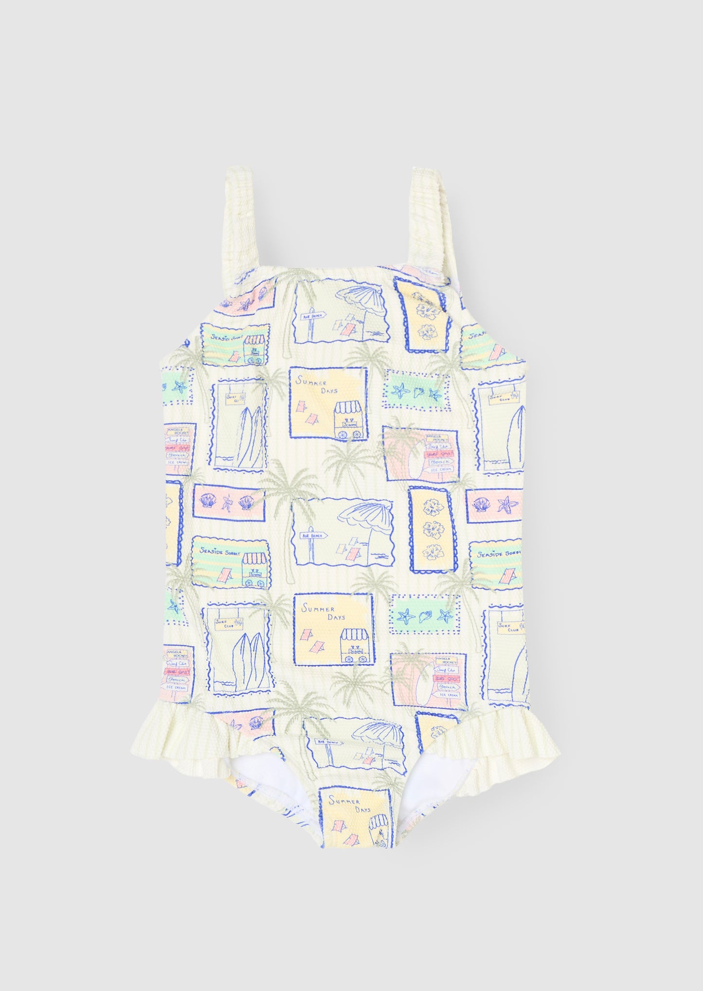 Emmie Postcard Print Frill Detail Swimsuit