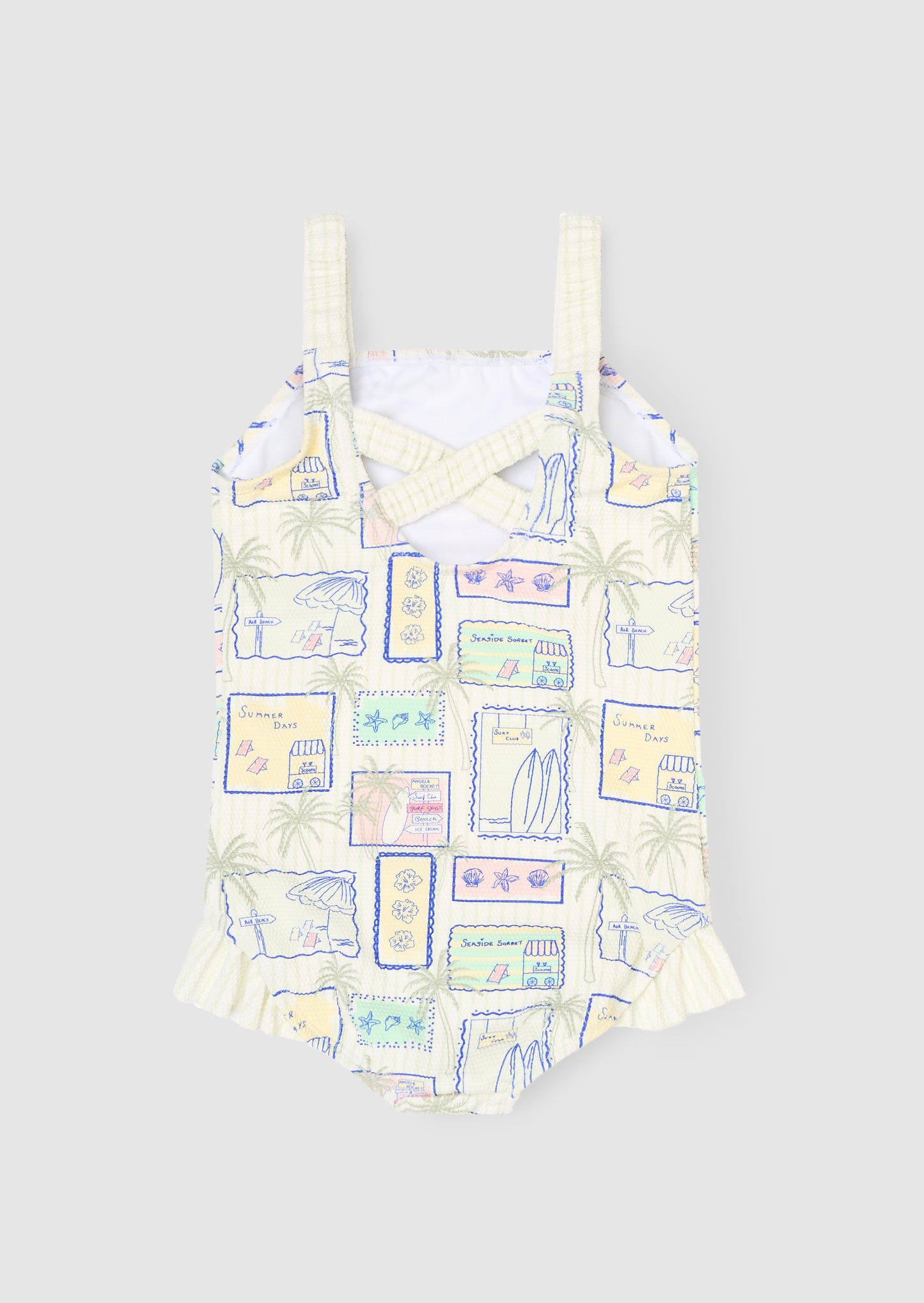 Emmie Postcard Print Frill Detail Swimsuit