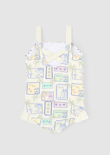 Emmie Postcard Print Frill Detail Swimsuit