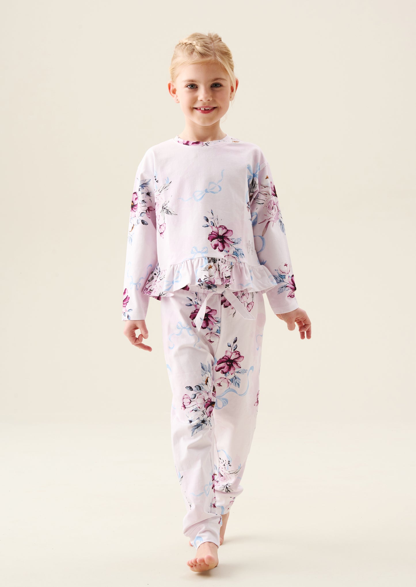 Paloma Pink Floral Bow Frill PJs