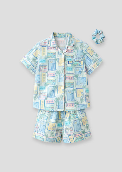 Petra Multi Postcard Print Shirt & Short PJs