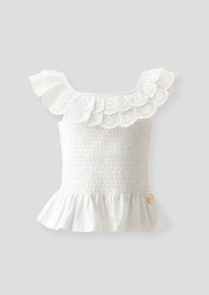 Charlie Broderie Frill Shirred Vest Top