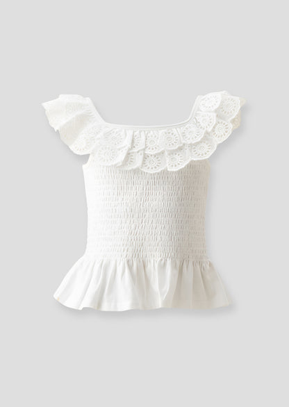 Charlie Broderie Frill Shirred Vest Top