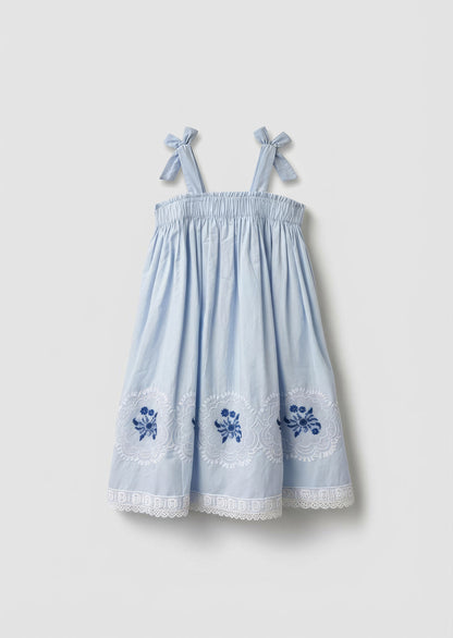 Aliy Tie Shoulder Embroidered Dress