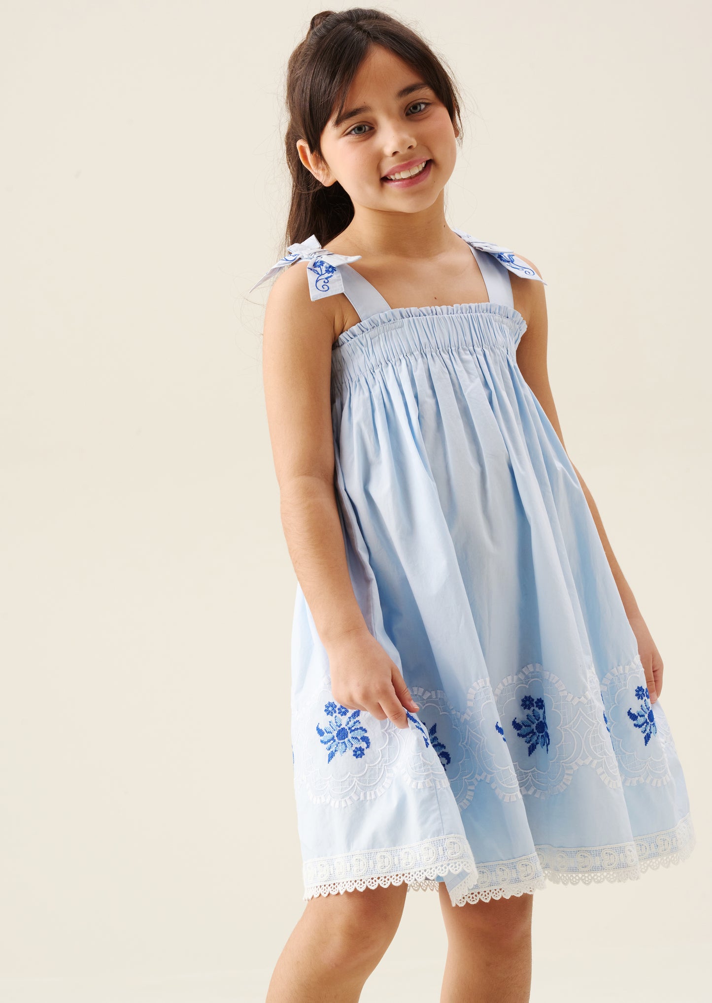 Aliy Tie Shoulder Embroidered Dress