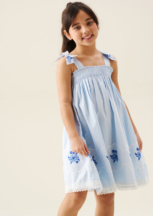 Aliy Tie Shoulder Embroidered Dress