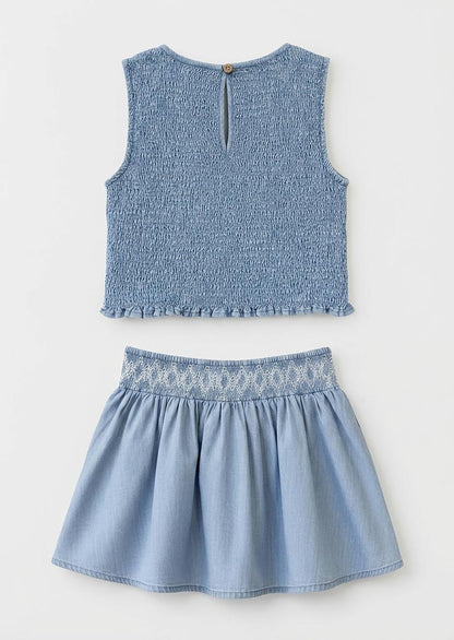 Mia Shirred Denim Top And Skirt