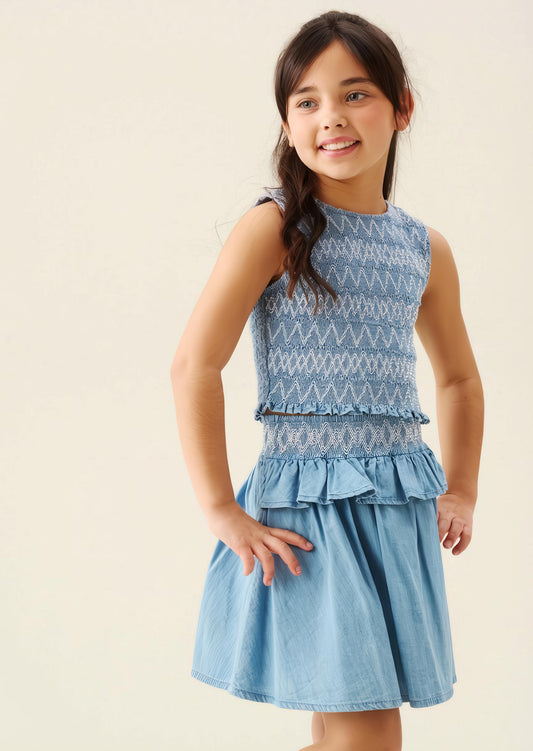 Mia Shirred Denim Top And Skirt