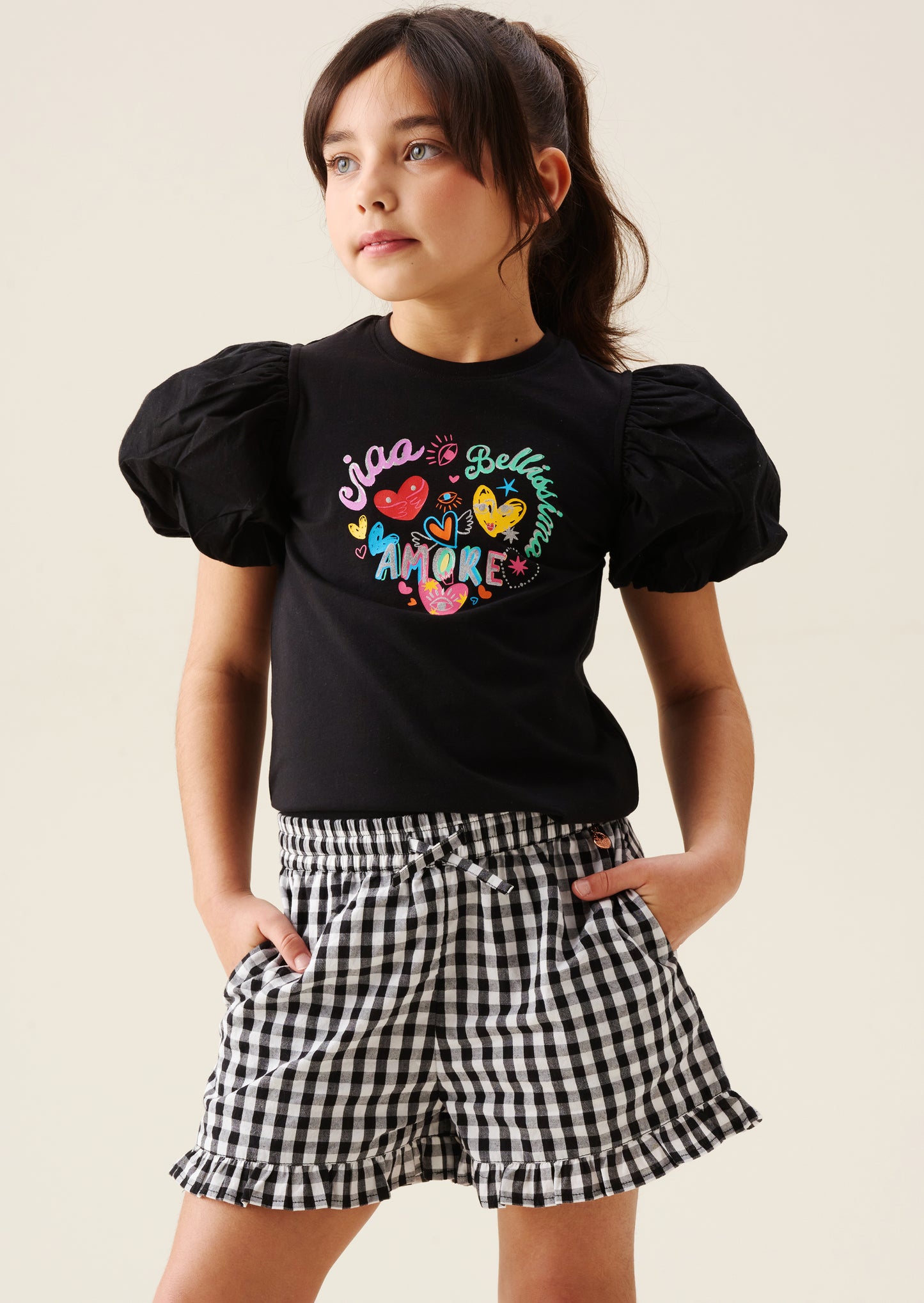 Aida Amore Print Puff Sleeve T Shirt