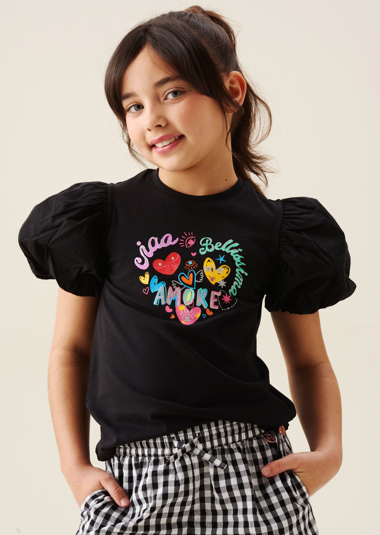Aida Amore Print Puff Sleeve T Shirt