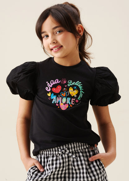 Aida Amore Print Puff Sleeve T Shirt