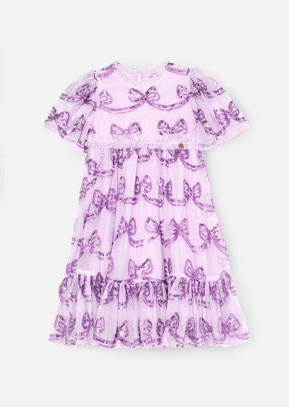 Delta Purple Bow Sequin Mesh Dress