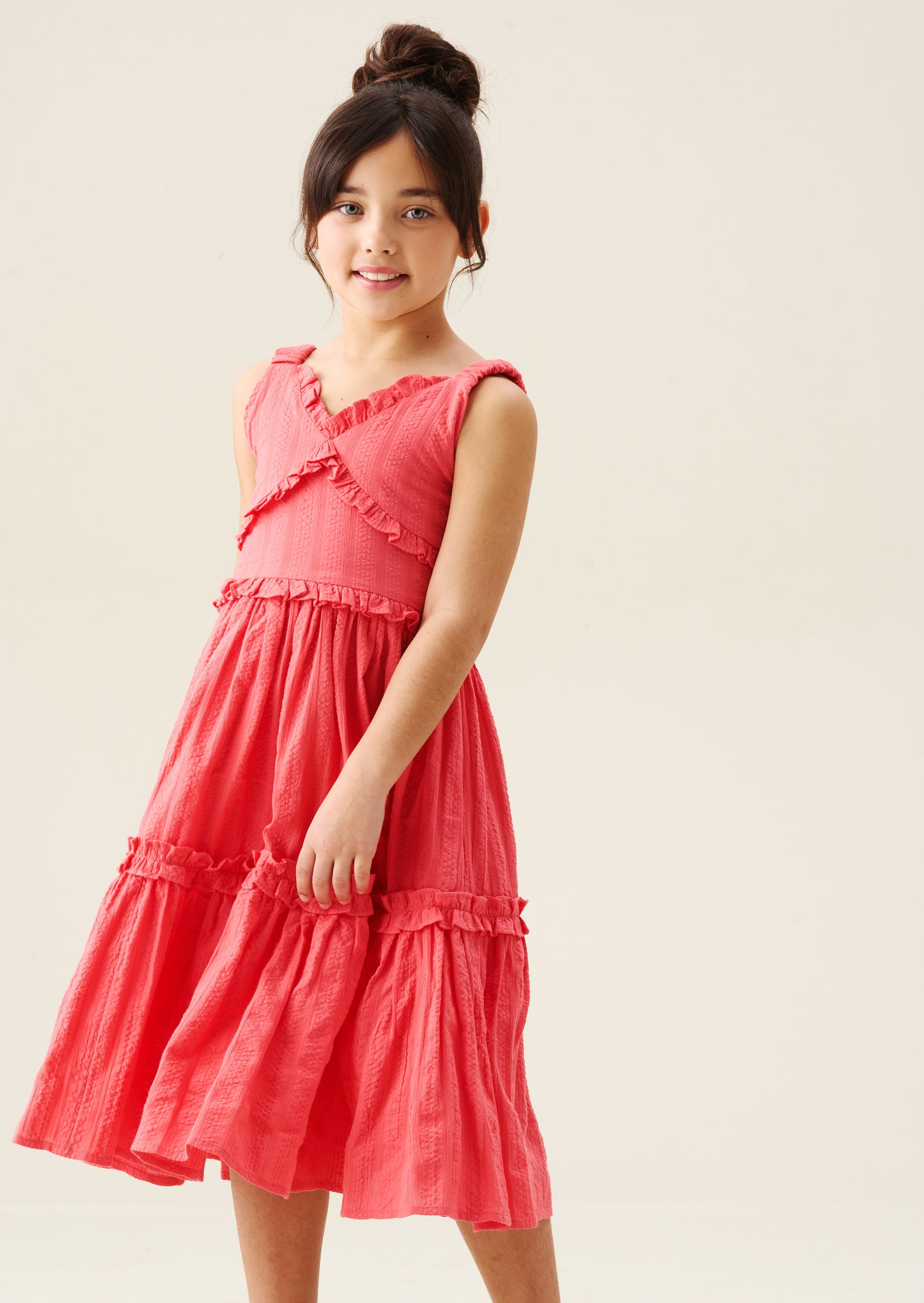 Marie Coral Tiered Frill Dress