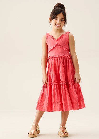 Marie Coral Tiered Frill Dress